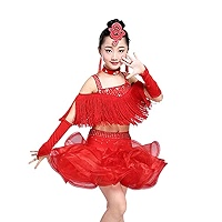 Robe De Danse Latine à Franges Pour Filles – Tenue Salsa Rumba Samba Cha-Cha Tango – Paillettes Brillantes & Confort