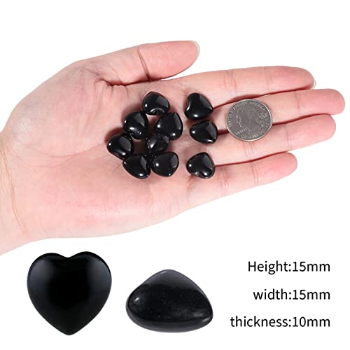 Nupuyai 12pcs Obsidian Crystal Heart Love Palm Worry Stone for Chakra Healing Carved Stone for Home Decoration 1.5cm - Image 2