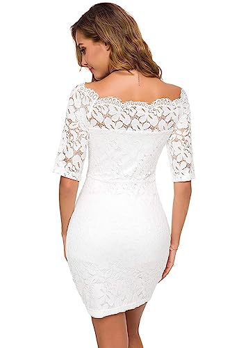 Image of Atnlewhi Womens Vintage Lace Floral Off Shoulder Elegant Swing Dresses A-line Mini Dress for Party Cocktail Wedding