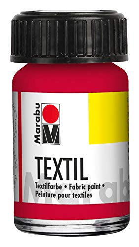 Marabu 17160039032 Peinture textile Rouge carmin 15 ml Encre d'impression textile pour tissus légers Lavable jusqu'à 60 °C Poignée souple Facile à fixer au fer à repasser ou au four Cover
