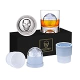 Skull Whiskey Rocks Glass, Set of 4 (2 Crystal Bourbon Glasses, 2 Big Ice Ball Molds) In Gift Box - 10 Oz Old Fashioned Glasses for Scotch Cocktail Rum Cognac Vodka Liquor, Unique Gifts for Men