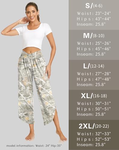 Image of TARSE Women's Wide Leg Yoga Pants Cross High Waist Flowy Split with Pockets | Comfy Lightweight Stretch, Flare Hem Cropped, Loose Dance Pants, Travel & Lounge, Everyday Casual Wear