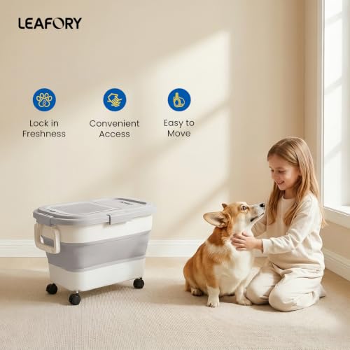 Leafory Dog Food Storage Container 15-25lbs, Airtight Pet Food Bin with Locking Lid & Clear Window, Collapsible Rolling Storage Container with Wheels & Scoop, Gray by Leafory - Used condition - Image 8