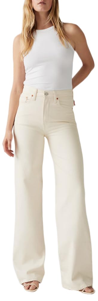 Levi's Ribcage Wide Leg Jeans, Cream, Size 27, Inside Leg 30, Women