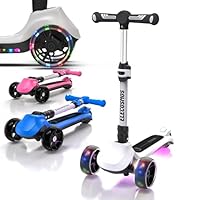 ELECOSMOS KS20 Mini Electric Scooter for Kids Ages 4-9, Light Up Big & Wide Wheels, Adjustable Heights, 3 Wheel Electric Scooters for Kids, Motorized Scooter for Boy, Girl, Black, White