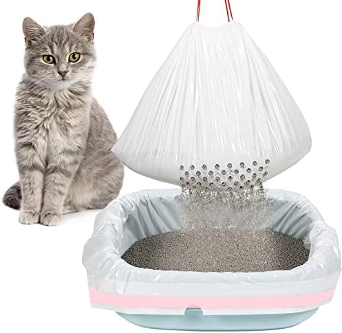 56 Count 31 x 18 Inch Sifting Cat Litter Bags Large Thick Cat Litter Box Liners with Holes Portable Thick Cat Litter Bags Drawstring Litter Box Liners for Pets Cats Litter Box Supplies