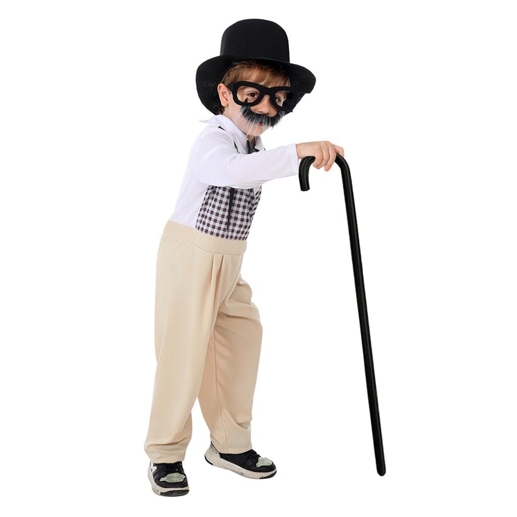 Lito Angels Little Boys Grandpa Old Man Costume 1920s Kids Fancy Dress Up Set Jumpsuit Hat Glasses Cane Moustache Pretend Play Age 7-8 Years - Image 2