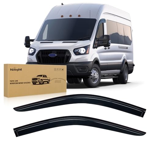 Image of Nilight Window Visors for Ford Transit 2014-2023, Out-Channel 2PCS | Fits Transit 2014-2023, Tape-On Smoke Rain Guards for Fresh Air in Rainy Weather and Highway Driving, 2-Piece Front Set