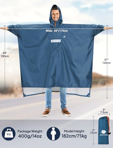 Image of ANYOO Hooded Rain Poncho for Adults Waterproof Lightweight Rain Coat for Men Women Reusable Rain Jacket for Emergency Outdoor