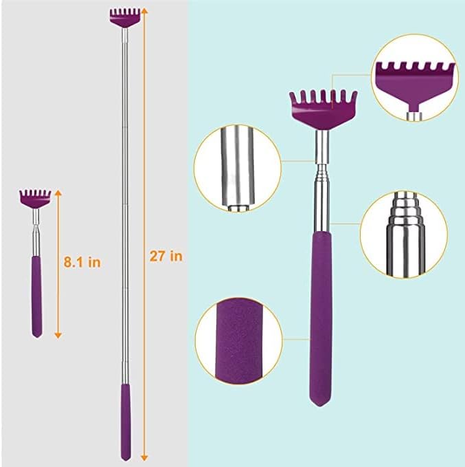 Foxgor Unique 2 Pack Back Scratcher with Gift Bag - Premium Portable Metal Stainless Steel Telescoping Massage Tool - Gift for Men Women (Purple)