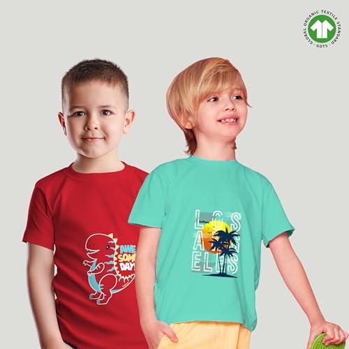 Image of Kidbea Baby Girl 100% Organic Cotton Printed Color Half Sleeve T-Shirt RB 06-1YS (Set of 2) Red