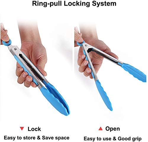 Image of Premium Steel and Siliconel Heat Resistant Kitchen Tongs for Cooking | Non Scratch Silicone Tip for Pans,Air Fryer,Barbeque, Serving | 10 inch - 230C Heat-Resistant (Pack of 01) (Blue)
