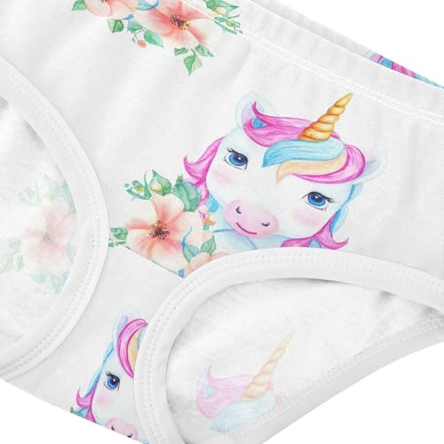 Joisal Cute Unicorn Flower White Panties for Girl Toddler Girls Underwear Cotton Durable Underpants Briefs 2t4