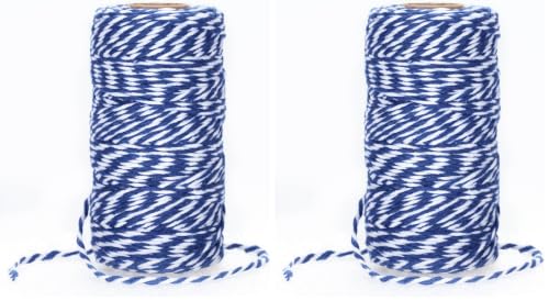 Image of jijAcraft Blue and White Twine String, 328 Feet Christmas Bakers Twine String, 2MM Heavy Duty Packing String for DIY Crafts, Christmas Decoration, Gift Wrapping, Craft Wrapping (Pack of 2)