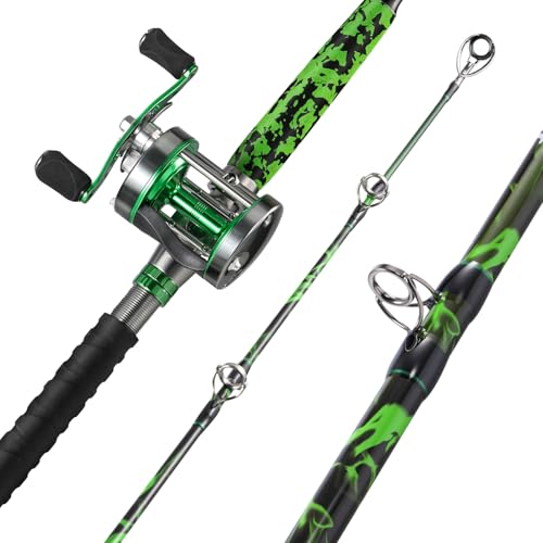 Sougayilang 7 Catfish Rod and Reel Combo Medium Heavy 2-Piece Carbon Fiber Casting Rod with Solid Carbon Tip Trolling Reel for Freshwater and Saltwater Big Game Fish-60sizeLeft