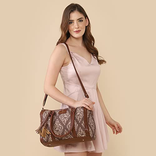 THE CLOWNFISH Lorna Printed Handicraft Fabric Handbag for Women Office Bag Ladies Shoulder Bag Tote for Women College Girls