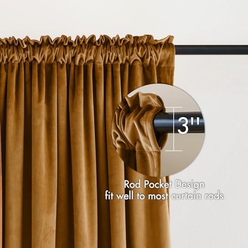 Image of MIULEE Golden Brown Blackout Velvet Curtains Drapes 72 Inch Long 52 inchx72 inch | Luxurious Bedroom Living Room Decor, Room Darkening, Thermal Insulated, Rod Pocket Design, Super Soft Fabric