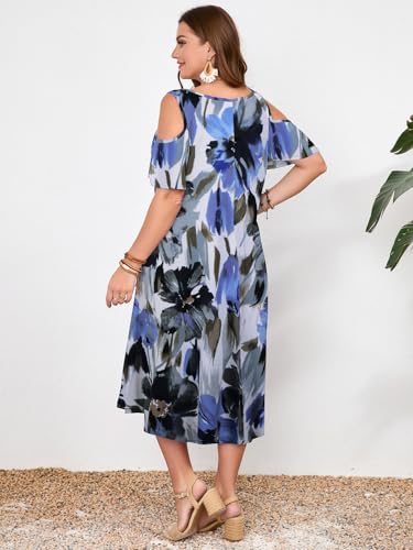 Image of LARACE Plus Size Women Dress for Summer, Midi Women's Sundress, Casual V-Neck Short Sleeve Flowy T-Shirt Dresses with Pockets