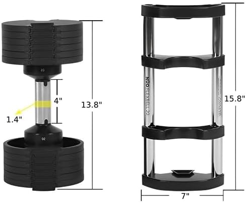 Miniatura 4 de French Fitness Juego de mancuernas ajustables de 5 a 80 libras, diseño compacto, pesas ajustables de 5 a 80 libras, 2 mancuernas, soporte de