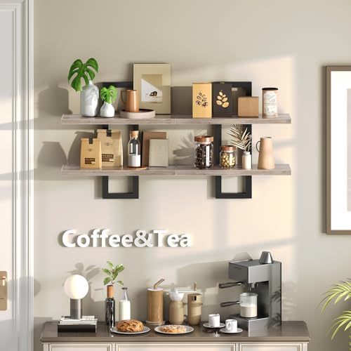 Image of HOOBRO Floating Shelves, 15 Inch Wall Shelf Set of 2, Wall Mounted Storage Shelves 2-Tier, Hanging Bathroom Shelves, for Living Room, Bedroom, Bathroom, Kitchen, Greige BG32BJ01