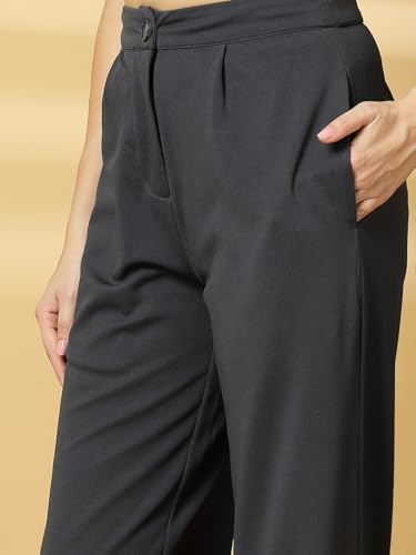 Image of OOMPH! Women's Straight Fit Mid Rise Korean Trousers|Trouser Pants for Women|Elegant Workwear for Office, College & Events|Trousers for Woman
