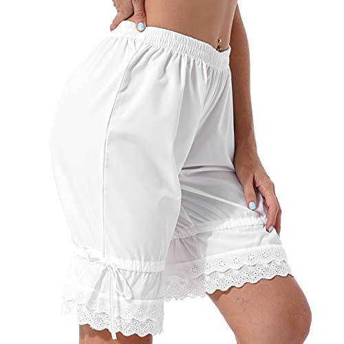 Zdhoor Womens Victorian Pumpkin Pants Lace Tiered Ruffle Panties Casual Cotton Bloomers Booty Shorts White X-Large #TOP2