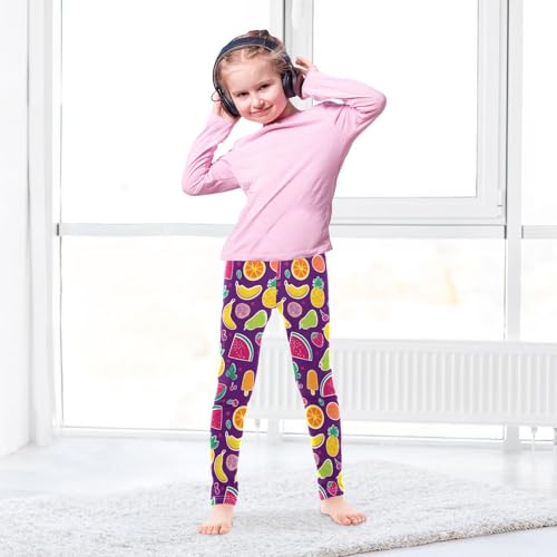 ALAZA Girls' Leggings Children's Yoga Pants Skinny Printed Dance Bright Purple Fruit Comfortable 4T3