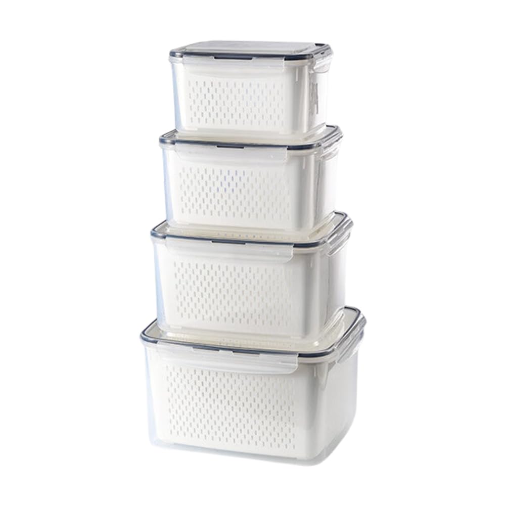 UDSKNV[KSL Large Fruit Containers(4-Pack) for Fridge-Storage Boxes with Leakproof Design& Integrated For-for Produce Drainage Colander
