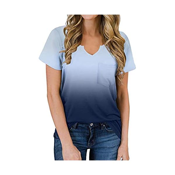 Luciava Women's Casual Loose V Neck Short Sleeve Sweatshirt Summer Gradient Pocket Tops Blouse Wild Breathable T-Shirt - Image 3