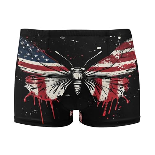 July 4th American Flag Butterfly Mens Swim Trunk Swimwear Swim Brief Square Leg Board Short S S0407334