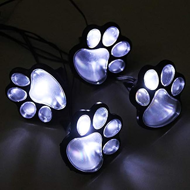 LED Paw Print Solar Lights, Set of 4 Dog,Cat,Puppy Animal Garden Lights Paw Lamp for Pathway,Lawn,Yard,Outdoor Decorations-Solar Paw(White)