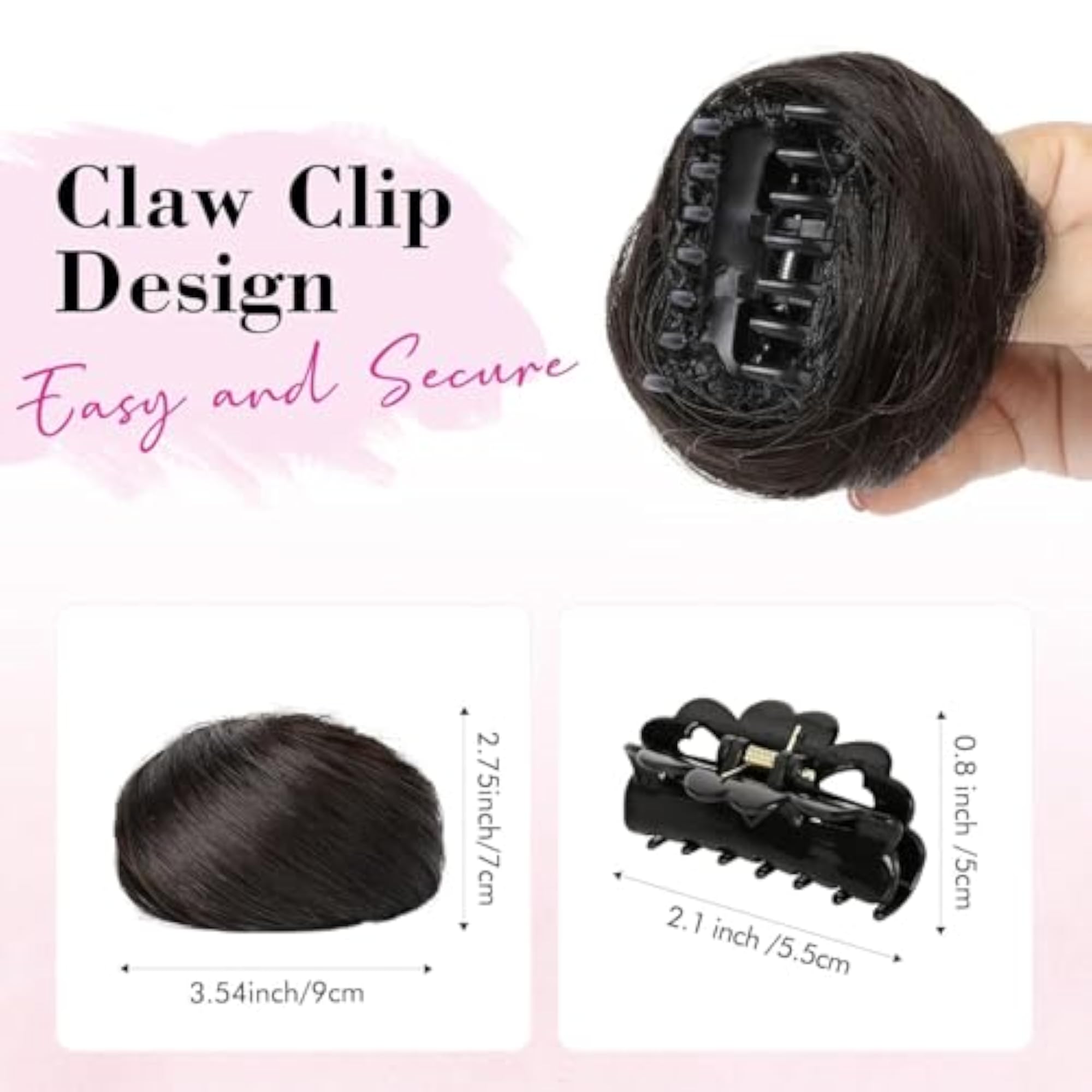 Human Hair Bun Extension with Claw Clip, Black