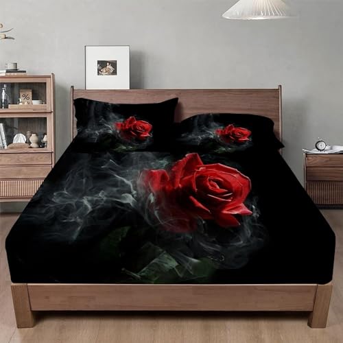 煙ボックスシーツ セミダブルフラワーズベッドカバー柔らかい通気性マイクロファイバー 3点セット防ダニ高反発 吸水 速乾 抗菌 防臭 防ダニと 2 枕カバー43x63 cm着脱簡単 丸洗い可能 マットレスカバー120x200x30 cm
