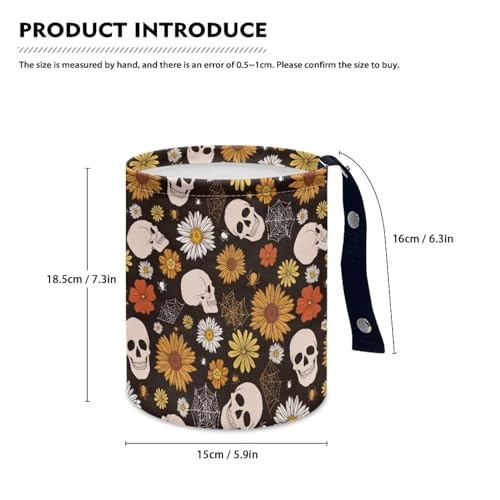 Image of Halloween Gothic Skull Car Trash Bag Portable Garbage Bin Hippie Daisy Retro for Car Front Seat, Back Seat, Floor, Easy to Clean Car Garbage Accessory Car Interior Decoration