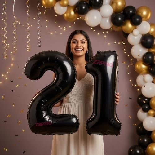 Image of Balloonistics Black 40-Inch Foil Number 21 Balloon - Fill with Helium or Air for 21st Birthday, Anniversary, New Year Party Decoration, Photo Booth Backdrop, Cake Table Decor