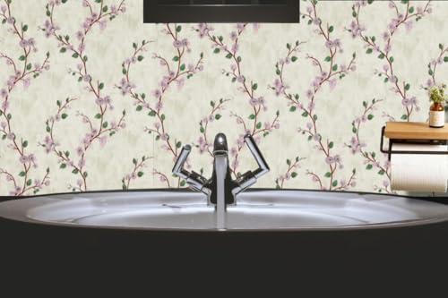 Image of SARVATRAY Self Adhesive Wallpaper Cream Flower Wall Sticker for Kitchen Cabinets Furniture and Walls Waterproof Heat and Oil Resistant PVC Wallpaper (1.5 X 9.5 SQ FT 3 M, Mat Cream Flower WS)