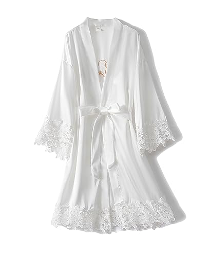 Crystal Dew Women's Lace Trim Bride Kimono Robes with Embroidery Bridal Silky Satin Bathrobe Wedding Party Sleepwear2