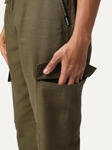 Image of Urbano Fashion Men's Straight Fit Linen Cargo Pants with 6 Pockets
