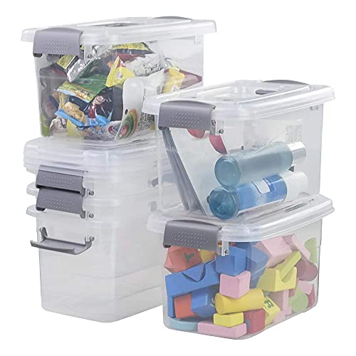 Minekkyes 6-Pack Home Storage Bins, Plastic Container, Latching Box With Handle (Grey Handle) #TOP6