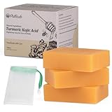 PALFICAB Kojic Acid Soap for Hyperpigmentation Dark Spot Remover, Turmeric Soap Bar for Skin Lightening and Even Skin Tone, Bath Soap for Face & Body Wash with a Foaming Net - 10.5oz (3 Bars)