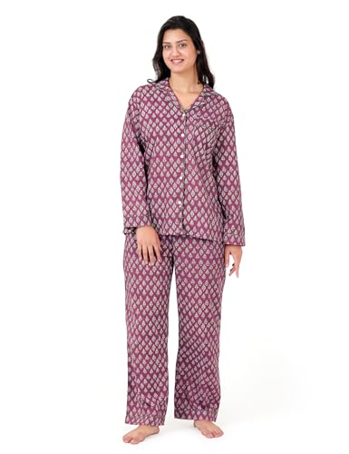 Image of Huar Women Pajama Set, 4 pcs Button Down Vacation Beach Cotton Set, Lounge wear PJ Set For Birthday