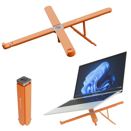 Image of Zebronics NS2500 Foldable Laptop Stand, 8 Adjustable Levels, Supports Up to 17-Inch Laptops, 5kg Load Capacity, Anti-Slip Silicone Pads, Portable & Easy to Carry, Ergonomic Design (Orange)