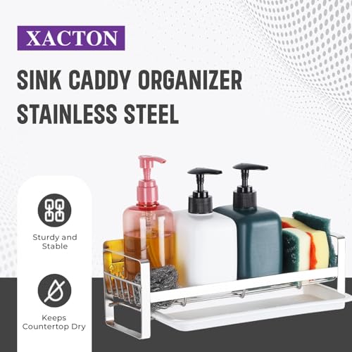 Image of Xacton Extra Large Sink Organizer, 30x9.5x9.5cm kitchen Sink Organiser soap stand for kitchen| Stainless Steel sink Caddy Dish Wash Holder Basin Organizer Kitchen Accessories