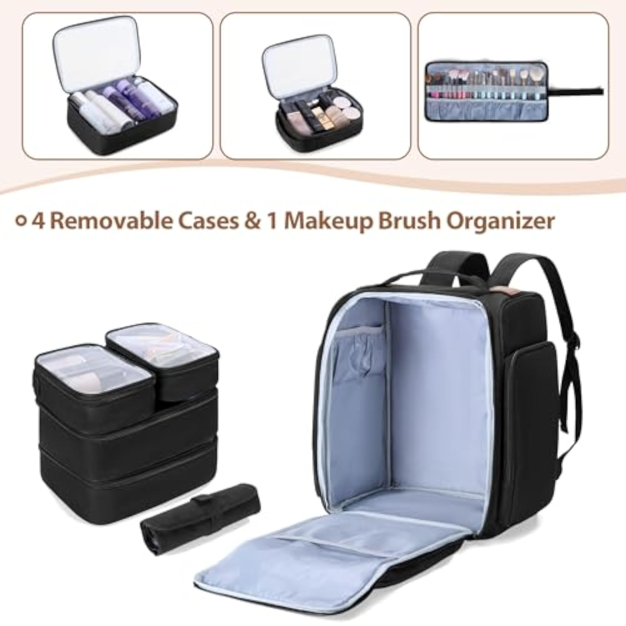Large Makeup Backpack, Black, With Laptop Compartment