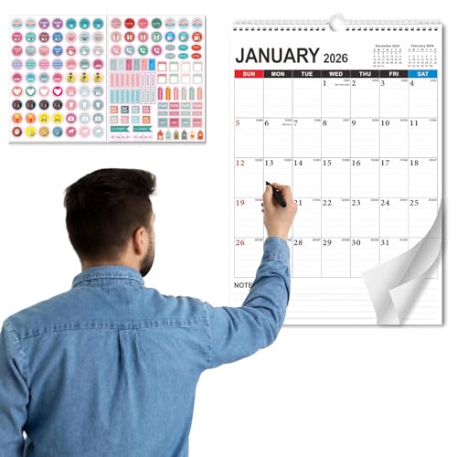 Calendario de pared de 18 meses 2026-2027, planificador familiar A3 2026, calendario de pared Reino Unido 2027 de enero de 2026 a junio de 2027 con 2 hojas de calcomanías, calendario colgante o de pie