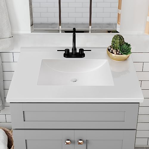 Design House 31-Inch Camilla Cultured Marble Vanity Top Single Bowl Sink 4-Inch Centerset with Integrated Backsplash, Solid White - Thumbnail 4
