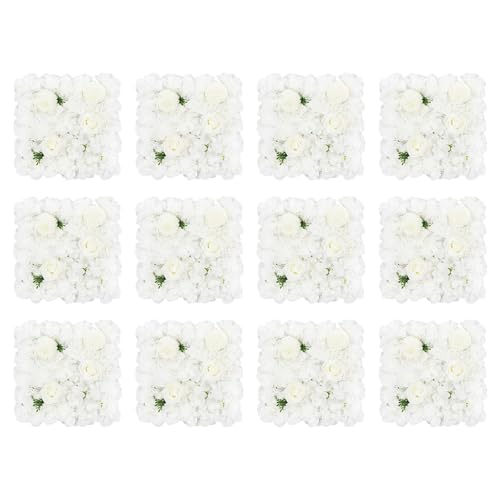 12 Pack Artificial Flower Wall Panels for Decoration 38x38cm White Dahlia White Rose White Chrysanthemum Hydrangea Faux Floral Backdrop for Wedding Parties Home Decor Photo Booth Event Venue DIY