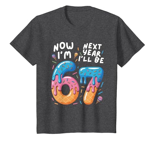 6 Year Old Birthday 67 Trend Now I'm 6 Next Year I'll be 7 T-Shirt, Youth, Dark Heather Grey, Small
