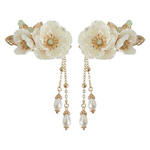 2 Pieces Handmade Brass Glass Small Thin Short Flower Barrettes Hair Clips for Women