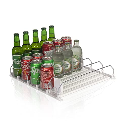 Drink Organizer For Fridge Refrigerator Soda Can Organizer, Self-Pushing Bottle Can Dispenser Beverage Storage For Pantry/Vending Machine (5, 15 Inch (White)) #TOP13